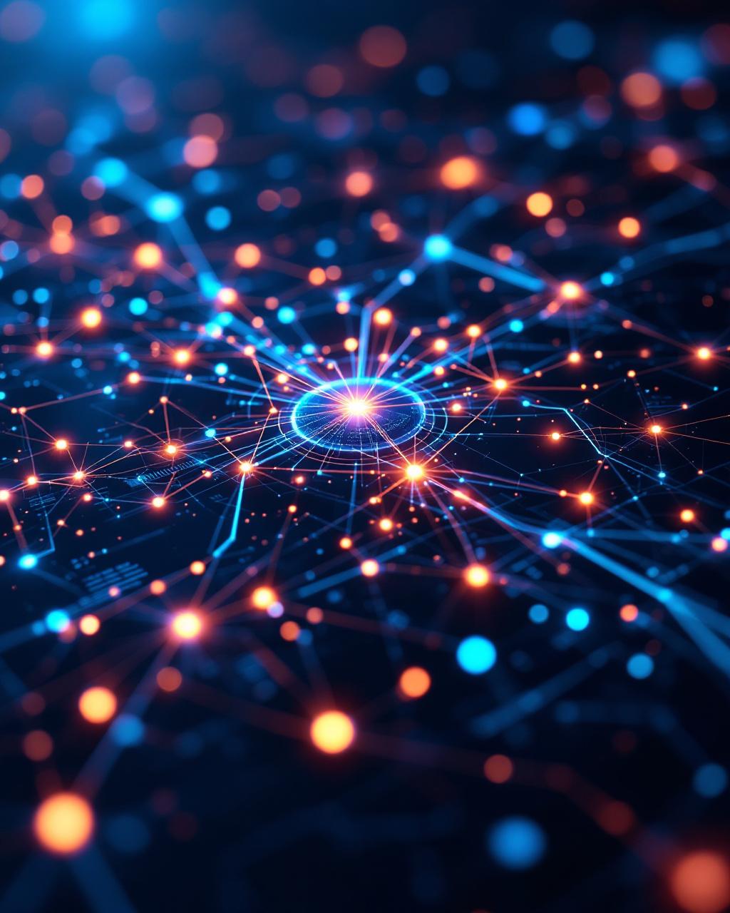Abstract visualisation of business systems being connected through flowing streams of data